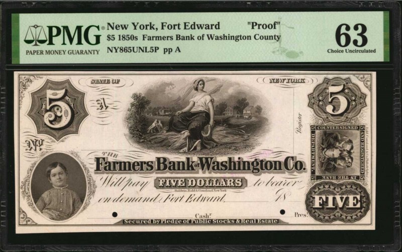 New York

Fort Edward, New York. Farmers Bank of Washington County. 1850s $5. ...