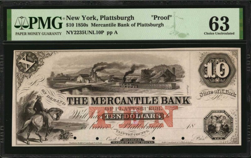 New York

Plattsburgh, New York. Mercantile Bank of Plattsburgh. 1850s. $10. P...