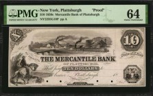New York

Plattsburgh, New York. Mercantile Bank of Plattsburgh. 1850s. $10. PMG Choice Uncirculated 64. Proof.

(NY-2235 G10) Baldwin, Bald & Cou...