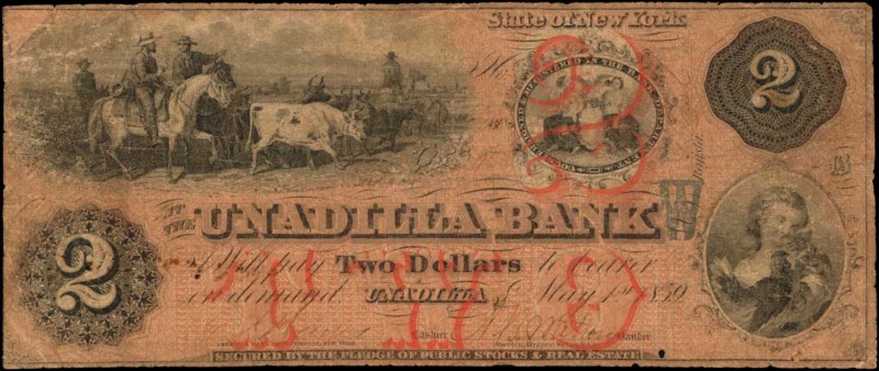 New York

Unadilla, New York. Unadilla Bank. 1850 $2. Very Good.

(NY-2765 G...