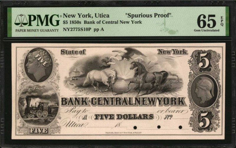 New York

Utica, New York. Bank of Central New York. 1850s. $5. PMG Gem Uncirc...