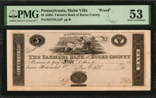 Pennsylvania

Hulm Ville, Pennsylvania. Farmers Bank of Bucks County. 1820s. $5. PMG About Uncirculated 53. Proof.

(PA-185 Unlisted) Murray, Drap...