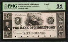 Pennsylvania

Middletown, Pennsylvania. Bank of Middletown. 1830s-40s. $5. PMG Choice About Uncirculated 58. Proof.

(PA-300 G8). Underwood, Bald,...