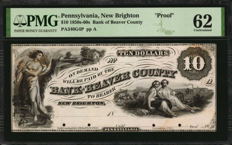 Pennsylvania

New Brighton, Pennsylvania. Bank of Beaver County. 1850s-60s. $1...