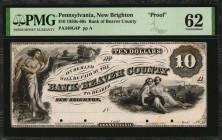 Pennsylvania

New Brighton, Pennsylvania. Bank of Beaver County. 1850s-60s. $10. PMG Uncirculated 62. Proof.

(PA-340 G4) Bald, Cousland, & Co. Ph...