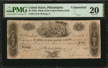 Pennsylvania

Philadelphia, Pennsylvania. Bank of the United States (2nd). 1810's $5. PMG Very Fine 20. Counterfeit.

(US-2 C4). Sept. 7, 1819. Fr...