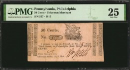 Pennsylvania

Philadelphia, Pennsylvania. Unknown Merchant. 1815. 50 Cents. PMG Very Fine 25.

No.557. Imprint of Lafourcade, Printer, 159, N. 3d ...
