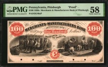 Pennsylvania

Pittsburgh, Pennsylvania. Merchants & Manufacturers Bank of Pittsburgh. 1850s. $100. PMG Choice About Uncirculated 58. Proof.

(PA-5...