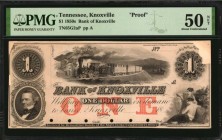 Tennessee

Knoxville, Tennessee. Bank of Knoxville. 1850s. $1. PMG About Uncirculated 50 Net. Edge Damage. Proof.

(TN-65 G2a) Danforth, Bald & Co...