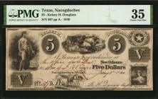 Texas

Nacogdoches, Texas. Kelsey H. Douglass. 1840 $5. PMG Choice Very Fine 35.

This is the highest denomination from this Rawdon, Wright & Hatc...