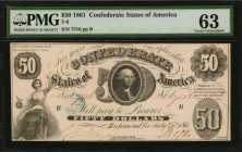Confederate Currency

T-8. Confederate Currency. 1861 $50. PMG Choice Uncirculated 63.

A bright and satisfying example of this early Confederate ...