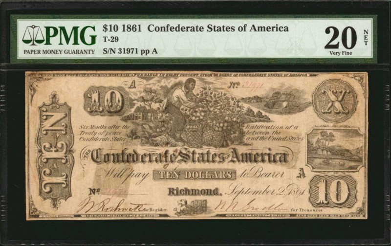 Confederate Currency

T-29. Confederate Currency. 1861 $10. PMG Very Fine 20 N...