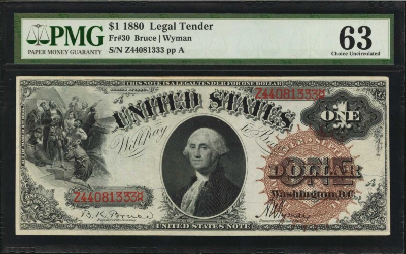 Legal Tender Notes

Fr. 30. 1880 $1 Legal Tender Note. PMG Choice Uncirculated...