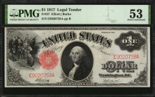 Legal Tender Notes

Fr. 37. 1917 $1 Legal Tender Note. PMG About Uncirculated 53.

Bright paper and good detail stand out on this About Uncirculat...