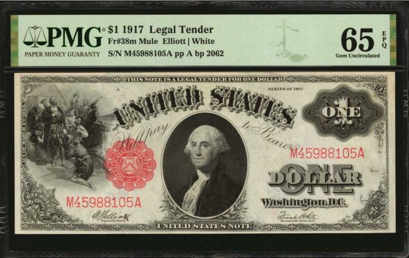 Legal Tender Notes

Fr. 38m. 1917 $1 Legal Tender Mule Note. PMG Gem Uncircula...