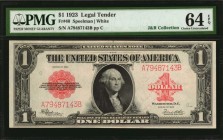 Legal Tender Notes

Fr. 40. 1923 $1 Legal Tender Note. PMG Choice Uncirculated 64 EPQ.

Bright paper and ruby red overprints stand out on this nea...