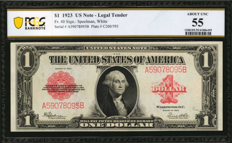 Legal Tender Notes

Fr. 40. 1923 $1 Legal Tender Note. PCGS Banknote About Unc...