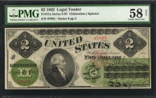 Legal Tender Notes

Fr. 41a. 1862 $2 Legal Tender Note. PMG Choice About Uncirculated 58 Net. Retouched.

Portrait of Thomas Jefferson facing righ...