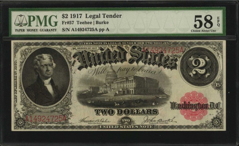 Legal Tender Notes

Fr. 57. 1917 $2 Legal Tender Note. PMG Choice About Uncirc...