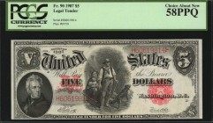 Legal Tender Notes

Fr. 90. 1907 $5 Legal Tender Note. PCGS Currency Choice About New 58 PPQ.

A dark design stands out on this popular Woodchoppe...