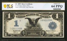 Silver Certificates

Fr. 235. 1899 $1 Silver Certificate. PCGS Banknote Choice Uncirculated 64 PPQ.

A nearly Gem offering of this 1899 Silver Cer...