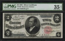 Silver Certificates

Fr. 245. 1891 $2 Silver Certificate. PMG Choice Very Fine 35 Net. Repaired.

This $2 Windom note is found in a Choice Very Fi...