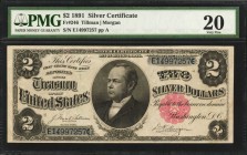 Silver Certificates

Fr. 246. 1891 $2 Silver Certificate. PMG Very Fine 20.

An 1891 $2 Silver Certificate, which is found in a Very Fine grade. T...