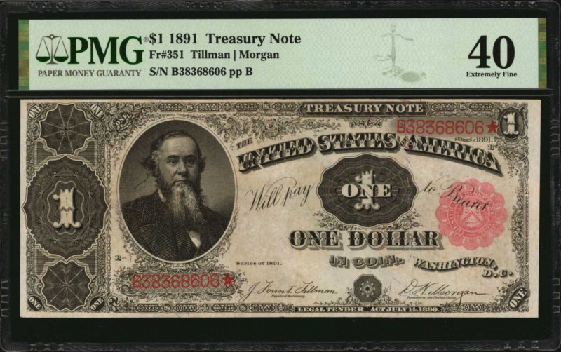 Treasury Note

Fr. 351. 1891 $1 Treasury Note. PMG Extremely Fine 40.

Brigh...