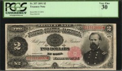 Treasury Note

Fr. 357. 1891 $2 Treasury Note. PCGS Currency Very Fine 30.

A very attractive 1891 McPherson Deuce plate signed by Tillman-Morgan....