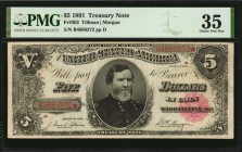 Treasury Note

Fr. 363. 1891 $5 Treasury Note. PMG Choice Very Fine 35.

An attractive example of this 1891 $5. A portrait of Union General George...