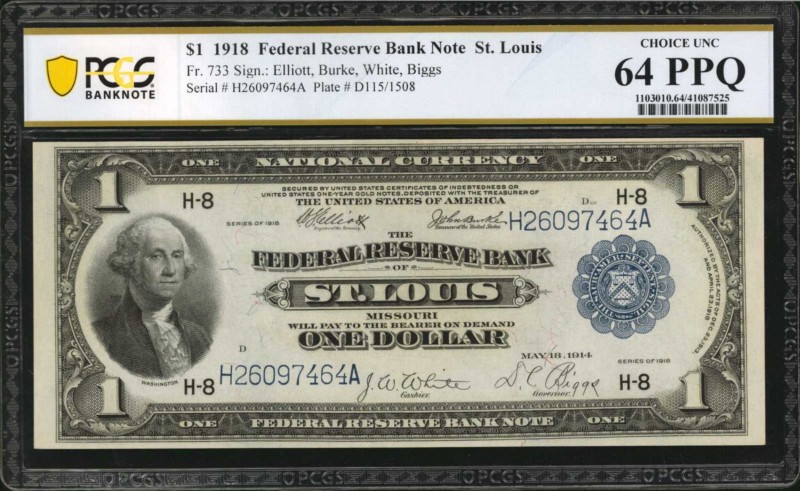 Federal Reserve Bank Notes

Fr. 733. 1918 $1 Federal Reserve Bank Note. St. Lo...