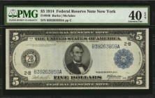 Federal Reserve Notes

Fr. 848. 1914 $5 Federal Reserve Note. New York. PMG Extremely Fine 40 EPQ.

Attractive embossing is noticed on this 1914 $...