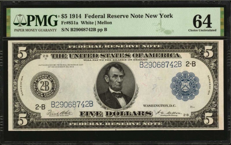 Federal Reserve Notes

Fr. 851a. 1914 $5 Federal Reserve Note. New York. PMG C...