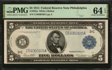 Federal Reserve Notes

Fr. 855a. 1914 $5 Federal Reserve Note. Philadelphia. PMG Choice Uncirculated 64 EPQ.

A nearly Gem example of this $5 Phil...