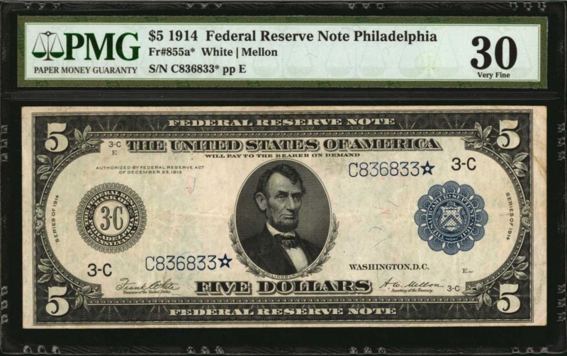 Federal Reserve Notes

Fr. 855a*. 1914 $5 Federal Reserve Star Note. Philadelp...