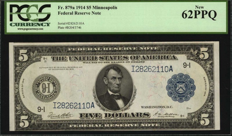 Federal Reserve Notes

Fr. 879a. 1914 $5 Federal Reserve Note. Minneapolis. PC...