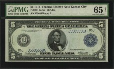 Federal Reserve Notes

Fr. 880. 1914 $5 Federal Reserve Note. Kansas City. PMG Gem Uncirculated 65 EPQ.

Gem offerings of large size FRN's are alw...