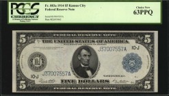 Federal Reserve Notes

Fr. 883a. 1914 $5 Federal Reserve Note. Kansas City. PCGS Currency Choice New 63 PPQ.

Bright and fully original paper are ...