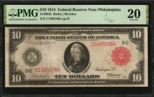 Federal Reserve Notes

Fr. 894b. 1914 Red Seal $10 Federal Reserve Note. Philadelphia. PMG Very Fine 20.

An early large size Red Seal Federal Res...
