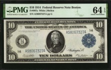 Federal Reserve Notes

Fr. 907a. 1914 $10 Federal Reserve Note. Boston. PMG Choice Uncirculated 64 EPQ.

A nearly Gem example of this Boston FRN t...