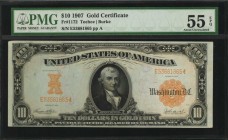 Gold Certificates

Fr. 1172. 1907 $10 Gold Certificate. PMG About Uncirculated 55 EPQ.

Small serial number variety. Good appeal for the assigned ...