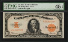 Gold Certificates

Fr. 1173. 1922 $10 Gold Certificate. PMG Choice Extremely Fine 45 EPQ.

Good appeal for the assigned grade is noticed on this G...