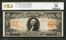 Gold Certificates

Fr. 1183. 1906 $20 Gold Certificate. PCGS Banknote Very Fine 30.

Good overall appeal is found on this 1906 Gold Certificate. T...