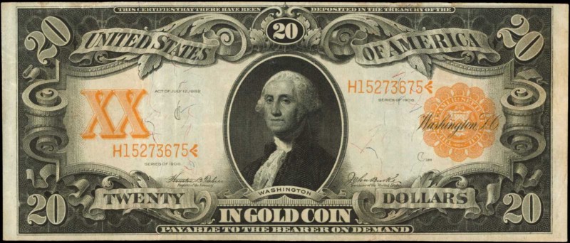 Gold Certificates

Fr. 1186. 1906 $20 Gold Certificate. Choice Very Fine.

H...