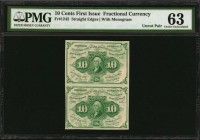 First Issue

Fr. 1242. 10 Cent. First Issue. PMG Choice Uncirculated 63. Uncut Pair.

Straight edges. With monogram. Uncut pair.

Estimate: $ 15...
