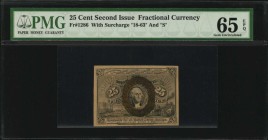Second Issue

Fr. 1286. 25 Cent. Second Issue. PMG Gem Uncirculated 65 EPQ.

Surcharge "18-63" and "S." A nice Gem example with that slate back co...
