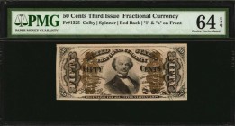 Third Issue

Fr. 1325. 50 Cent. Third Issue. PMG Choice Uncirculated 64 EPQ.

Red back. "1" & "a" on front. Nearly-Gem with bright paper and attra...