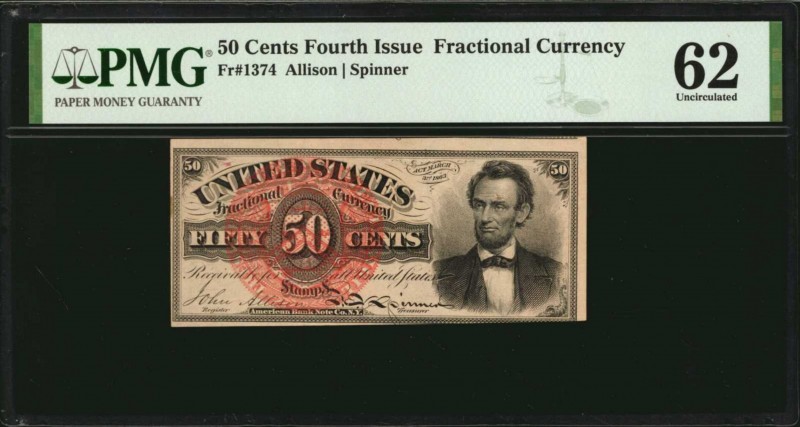 Fourth Issue

Fr. 1374. 50 Cents. Fourth Issue. PMG Uncirculated 62.

A trio...