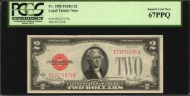 Legal Tender Notes

Fr. 1508. 1928G $2 Legal Tender Note. PCGS Currency Superb Gem New 67 PPQ.

Wide margins, good centering and ruby red overprin...