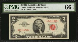 Legal Tender Notes

Lot of (2) Fr. 1513. 1963 $2 Legal Tender Note. PMG Gem Uncirculated 66 EPQ. Consecutive.

Included in this lot are two consec...